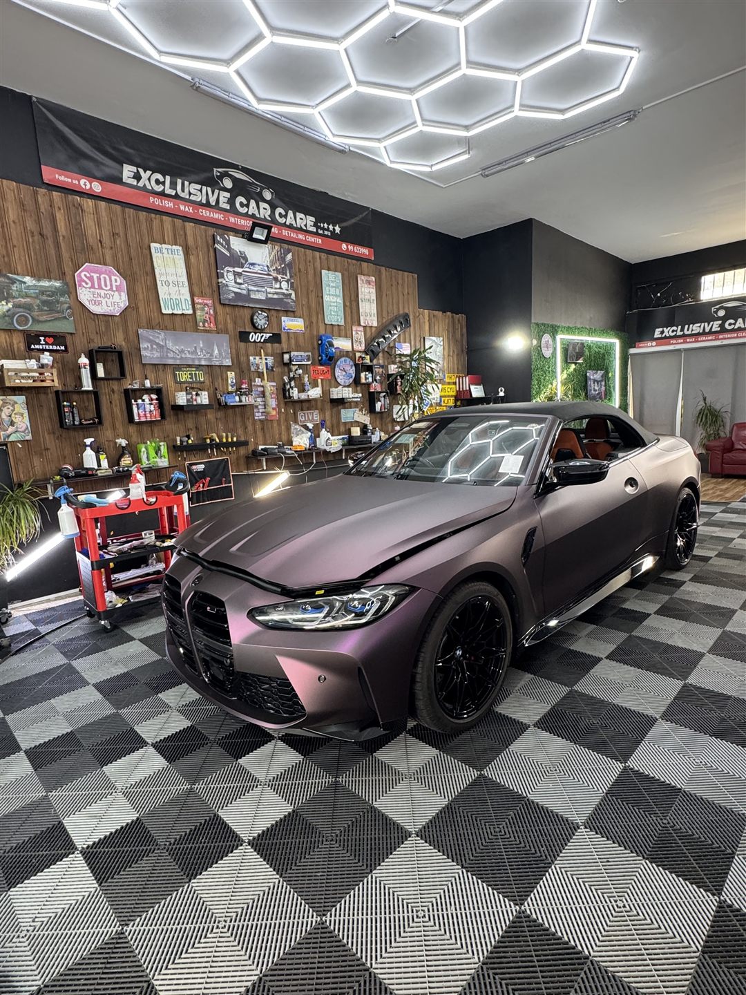Matte purple BMW M4 Competition convertible colour wrap in Limassol