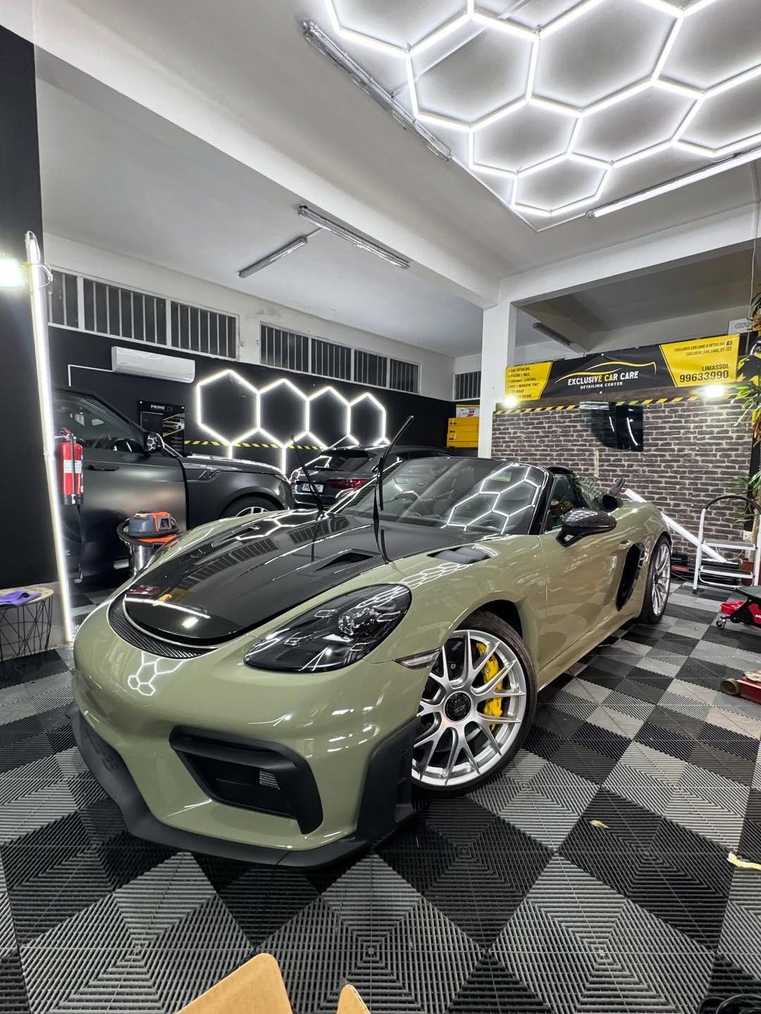 Green Porsche 718 Spyder colour PPF in Limassol