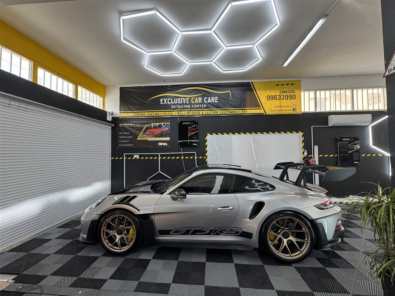 Silver Porsche 911 GT3 RS with paint protection film at Exclusive Car Care Limassol